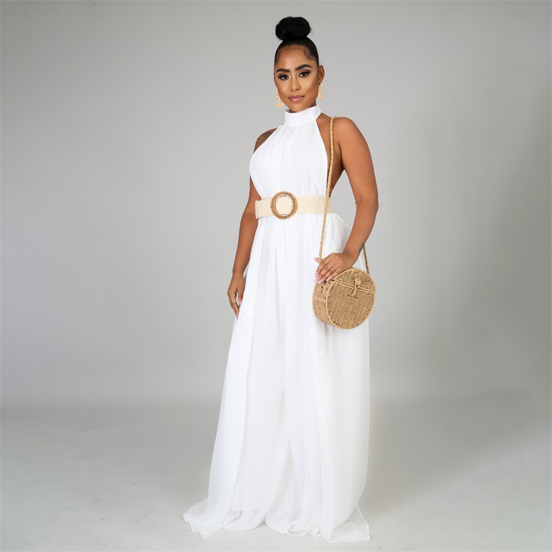 Picture of Chiffon Loose Wide-Leg Jumpsuit Chiffon Backless Sleeveless Halter Loose Jumpsuit for Women