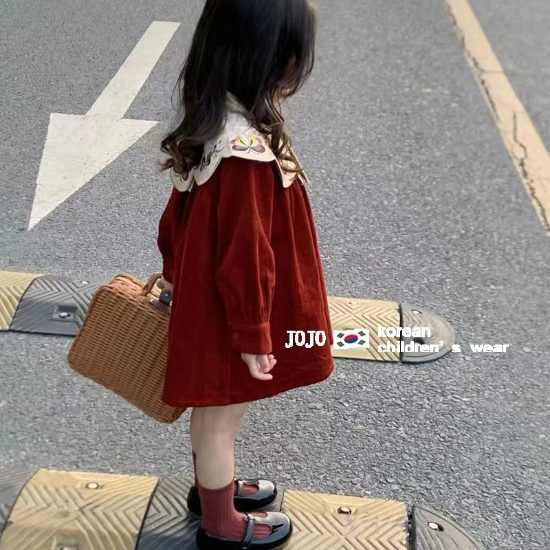 Picture of Girls' New Year Chinese style one-year-old dress winter New Western style lace embroidery dress Baby New Year greeting clothes fashion