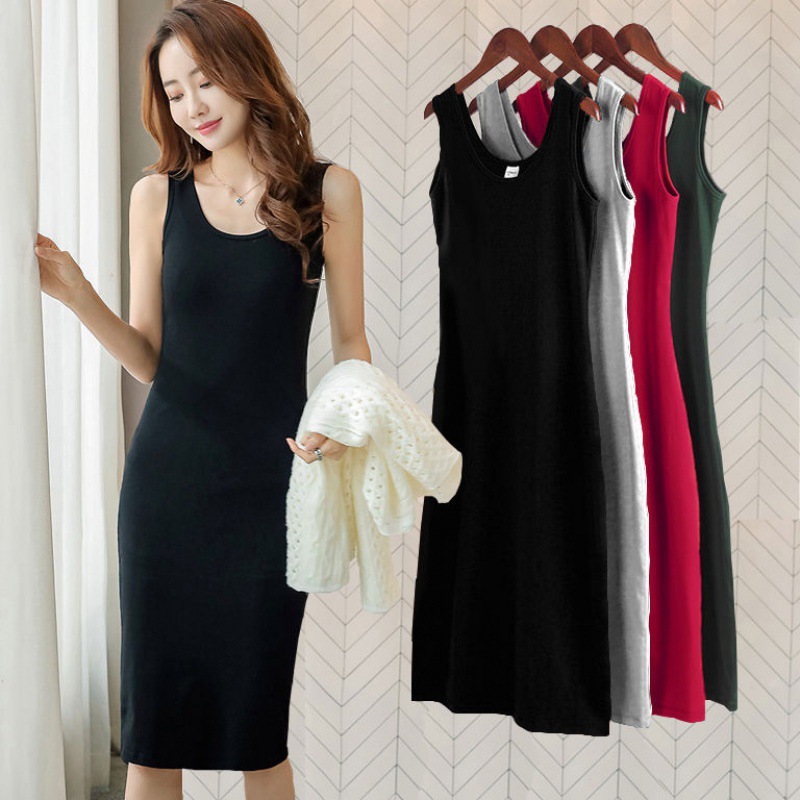 Vest Base Dress Long Halter Dress Large Size Women's Dress for Chubby Girls Spring and Summer Student Base Dress
