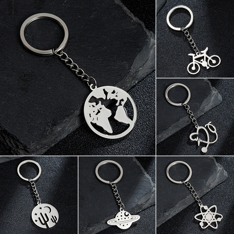 Cross-border new stainless steel bicycle stethoscope cosmic star pendant keychain pendant fashion pendant wholesale