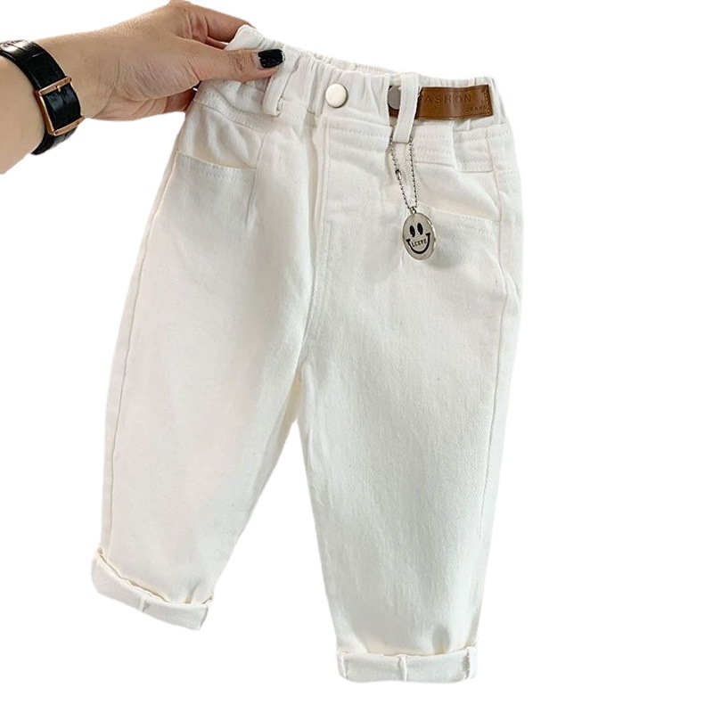 Picture of Boys' White Pants Children's Western Style Korean Style Trousers for Middle and Small Children's Spring and Autumn Girls' Baby's Denim Casual Trendy Pants