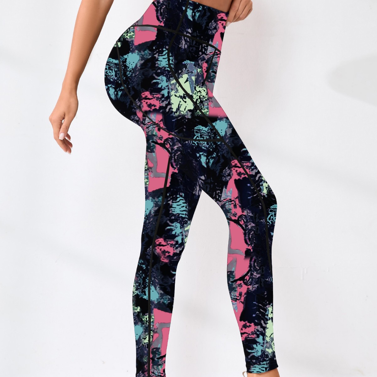 Trendy High-Waisted Yoga Pants for Women, Digital Print, Hip-Lifting, Slim-Fit, Outdoor Sports Pants