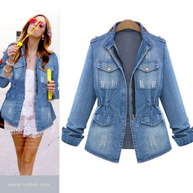 Coat Station AliExpress Autumn and Winter Women's Denim European plus size New Fat Long Sleeve European Women