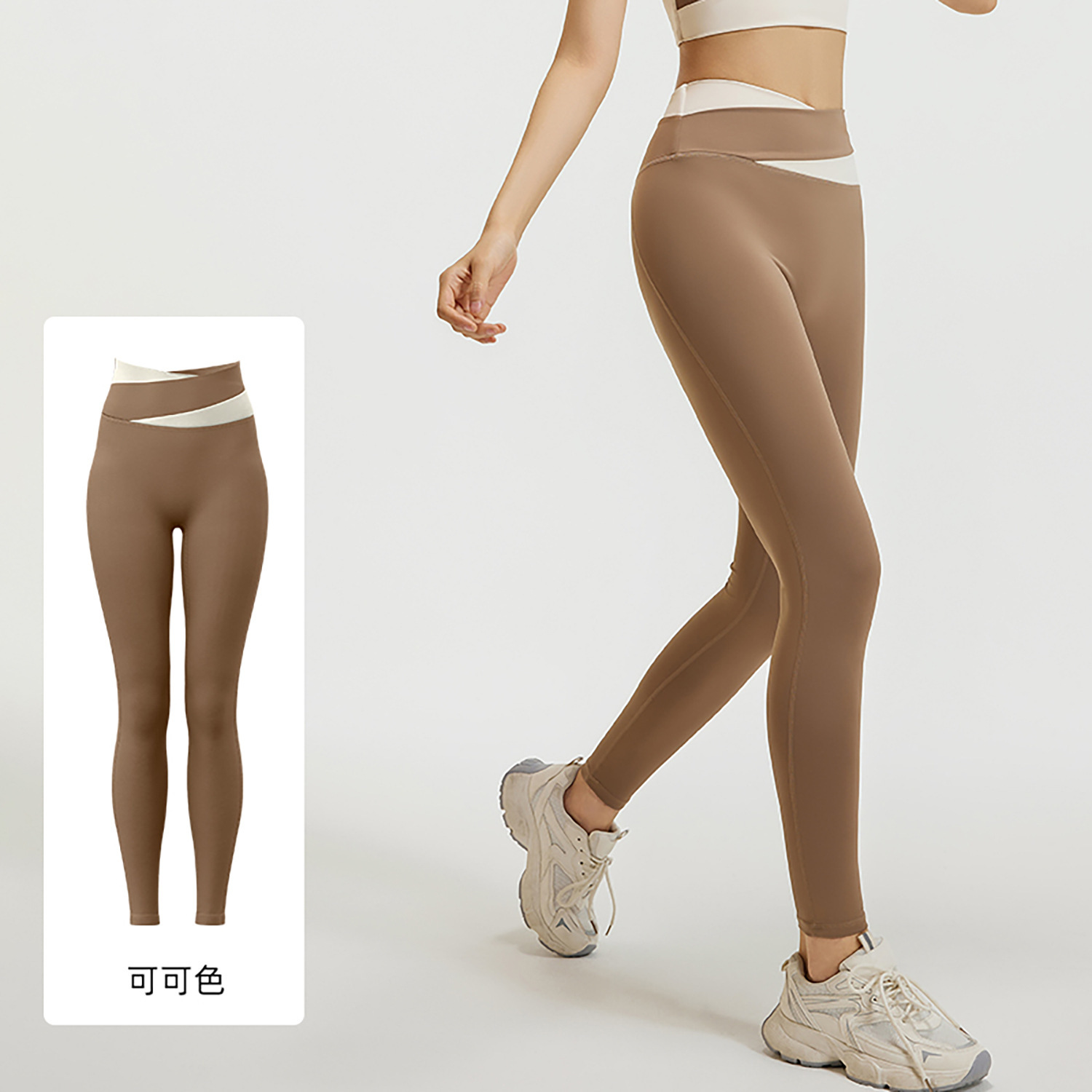 Picture of Stitching Color Contrast High Waist Yoga Pants Women's Hip Lifter and Belly Tight Stretch Cross Waist Fitness Pants Running Sports Yoga Pants