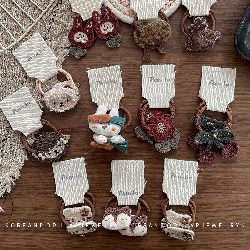 New Korean style cartoon animal hair ring children's autumn and winter fabric cute lamb pair head rope high elastic hair accessories for women