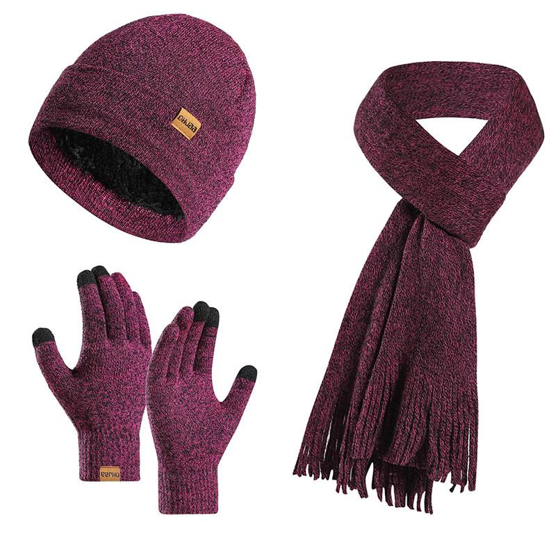 Picture of Amazon's New Set European and American Autumn and Winter Velvet Knitted Hat Scarf Gloves Men's and Women's Warm Wool Three-Piece Set