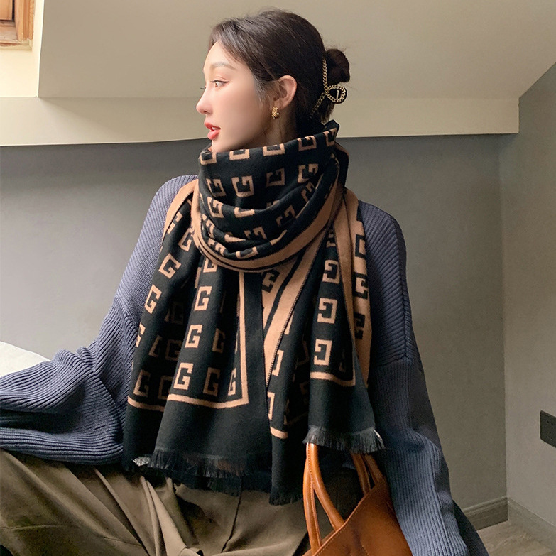 Picture of 2024 New Fashionable Big-Name Versatile Orange High-End Wool Cashmere Shawl Scarf for Women Winter Dual Use