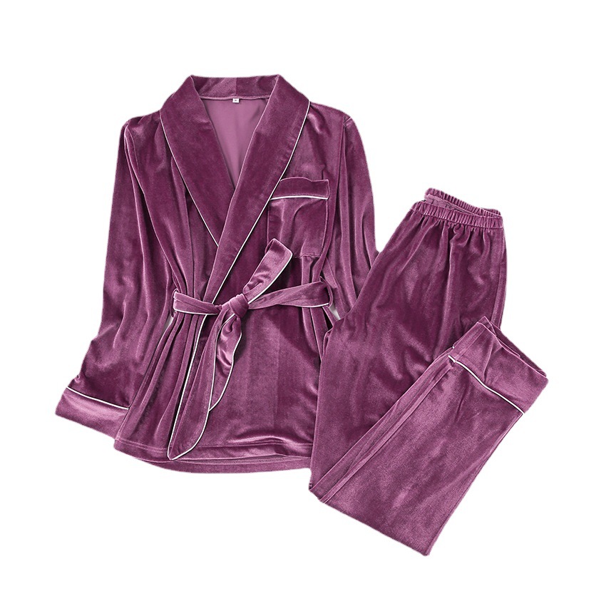 2023 autumn and winter European and American comfortable pajamas set long sleeve Korean velvet thermal underwear cardigan women's home clothes nightgown