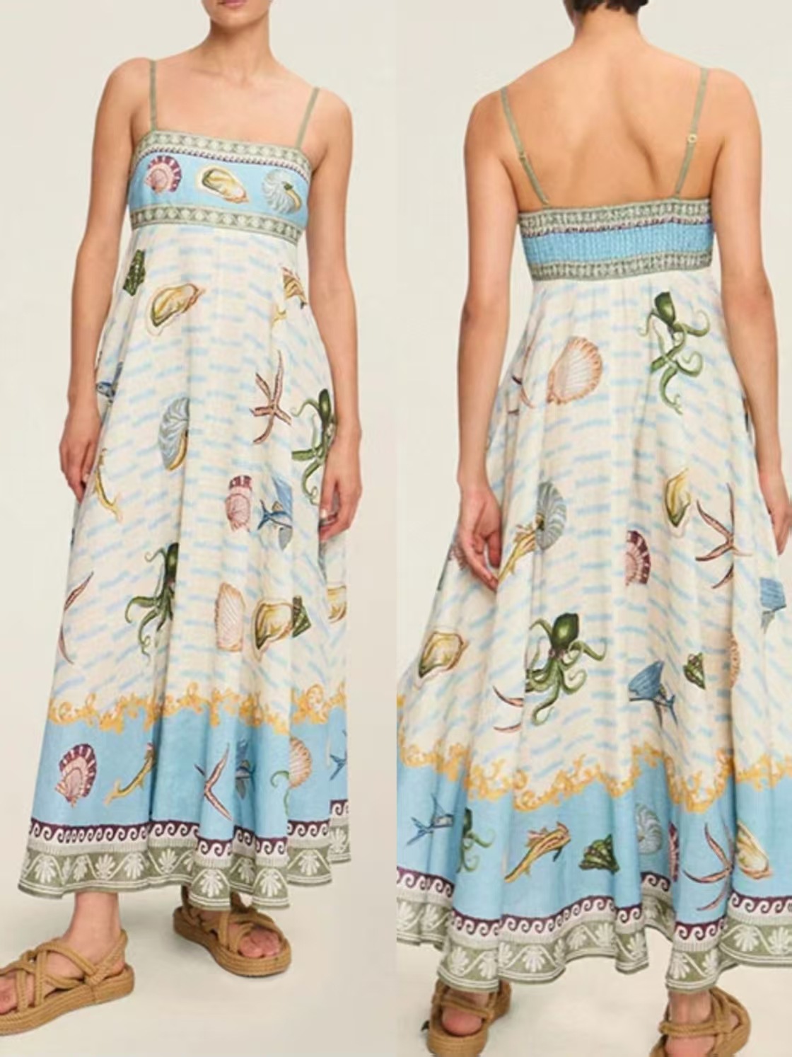Cross-border Foreign Trade 2025 European and American Women's Clothing Amazon Elegant High Waist Printed Sling Casual Fashion dress