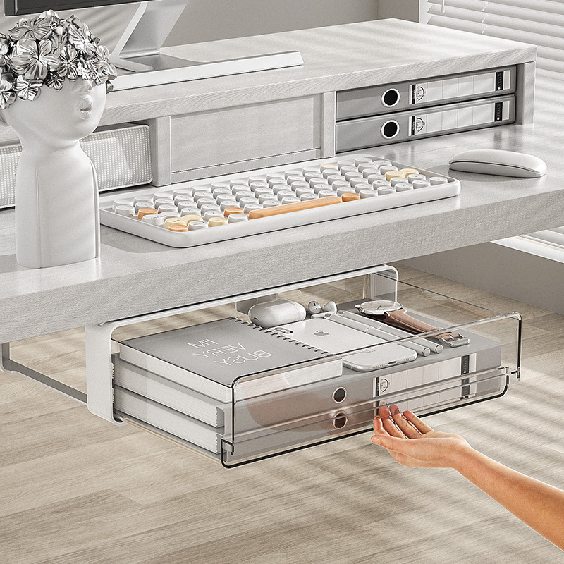 Under-Table Drawer-Type Storage Box Desktop Station Artifact Large Capacity Office Desk Bottom Invisible Storage Box Punch-Free