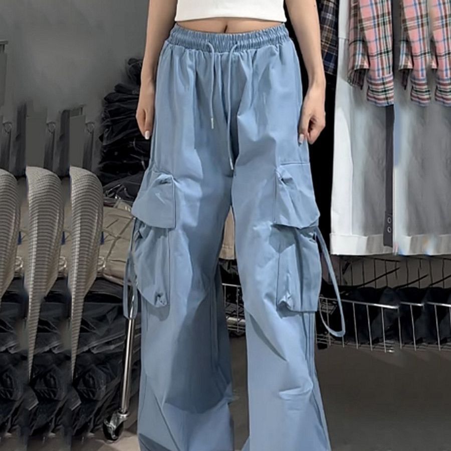 American casual pants women's 2023 Summer New straight draping wide-leg overalls high waist slimming pants fashion