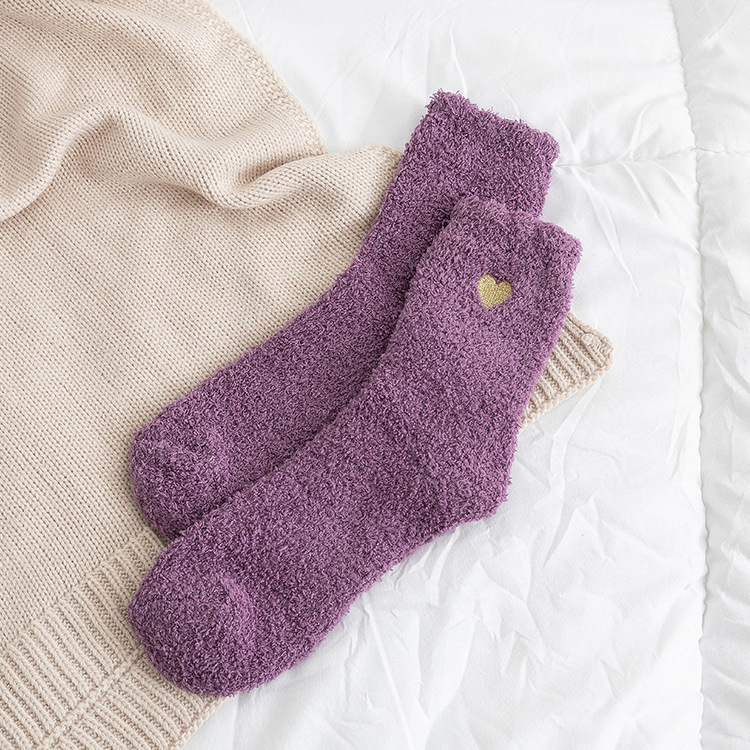 Picture of Coral Velvet Socks Autumn and Winter Heart Home Floor Socks Sleep Socks Half Velvet Women's Mid-Calf Socks Warm and Thickeneded