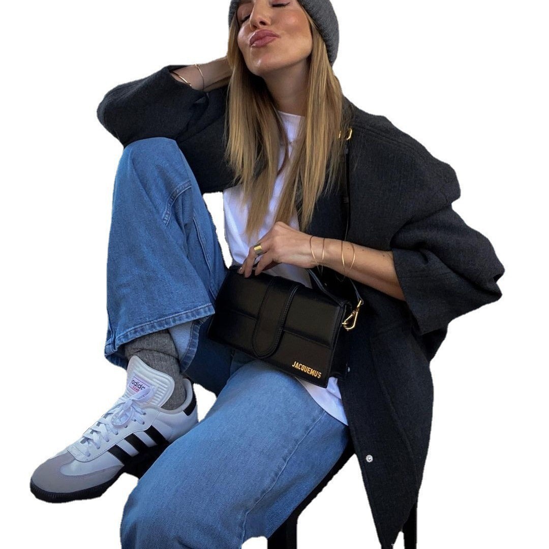 Picture of 2025 Cross-Border European and American New Women's Casual Color Stand-Up Collar Single-Breasted Large Flap Pocket Pants Loose and Comfortable Long-Sleeved Jacket