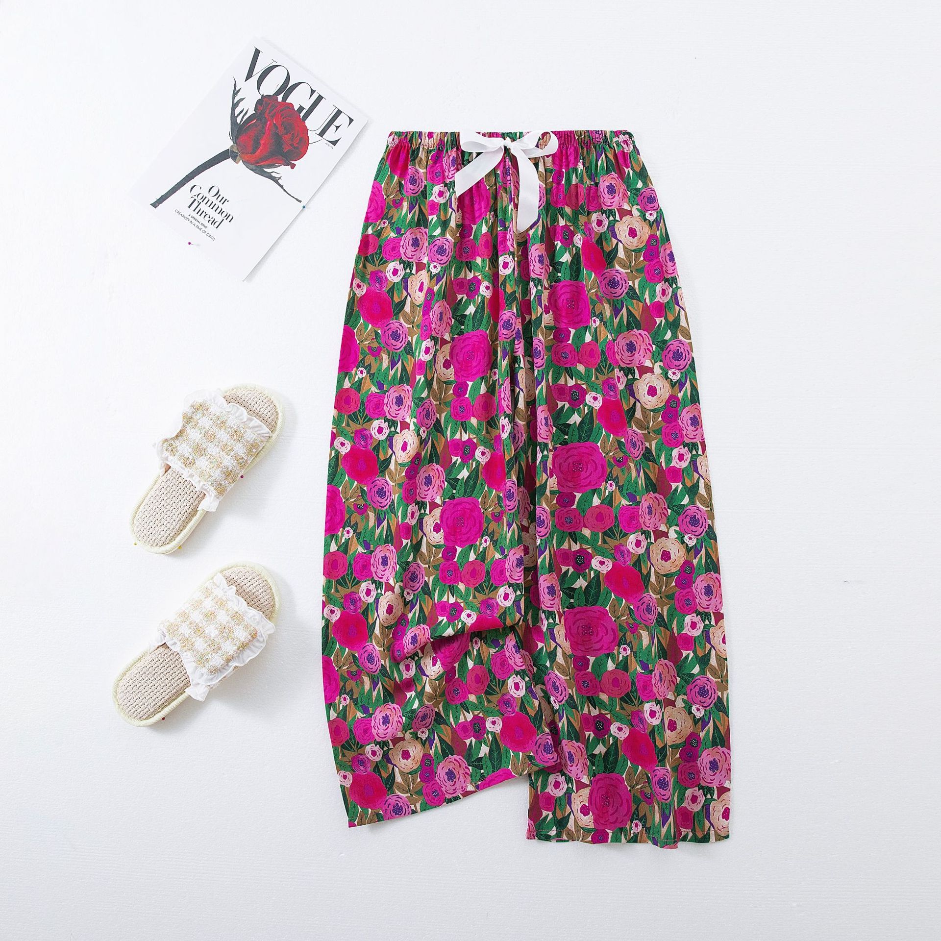 Picture of Cotton silk pajama pants women's spring and summer artificial cotton beach pants can be worn outside plus size cotton silk home wear cropped pants
