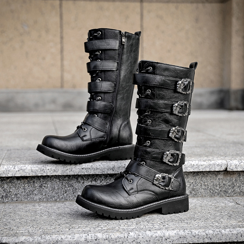 plus size Cross-border Amazon Martin Boots Men's British Style High-top Tooling Trendy Motorcar Shoes High-top Platform Leather Shoes 46