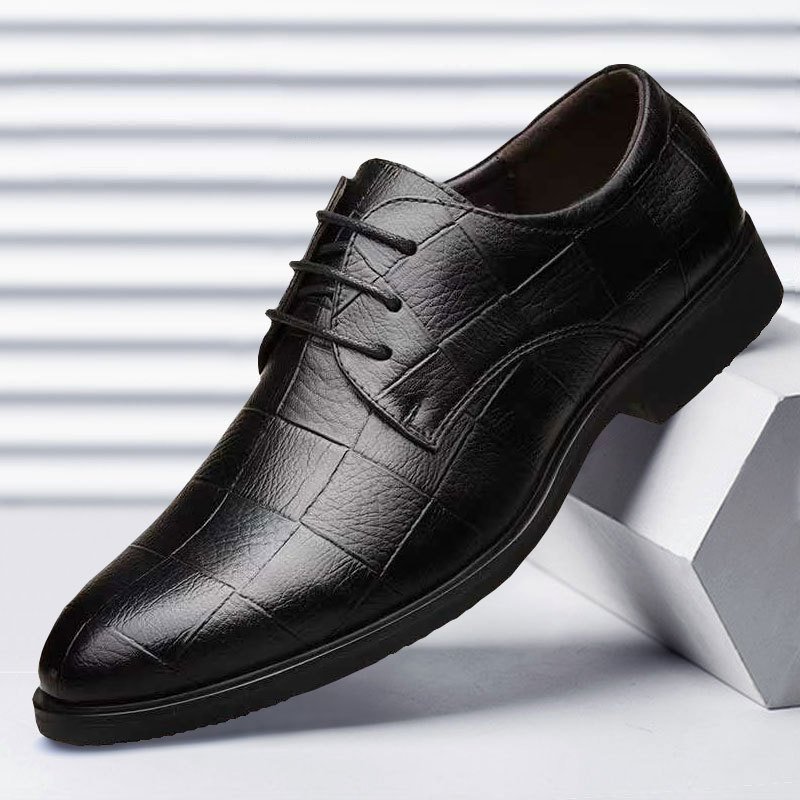 Leather Shoes Men's Autumn Business Dress Plaid Soft Leather Casual Breathable Men's British Soft Bottom Wedding Groom Men's Shoes