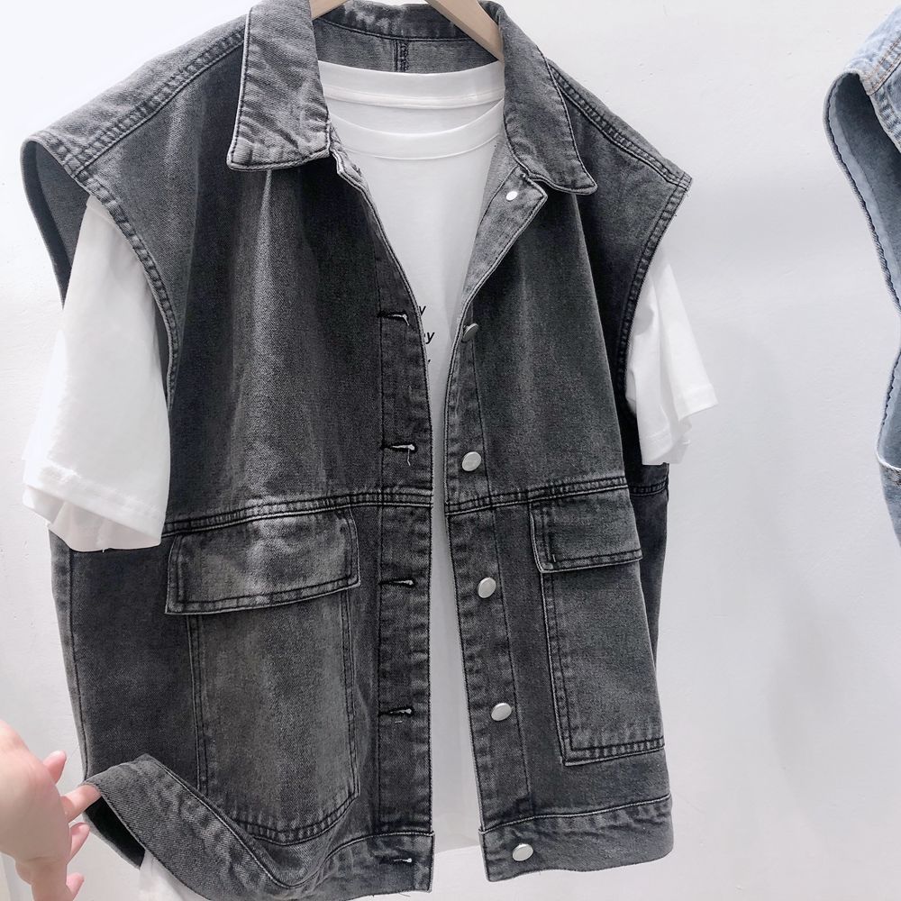 Picture of 2025 New Autumn and Winter Outer Wear Denim Women's Loose Korean Style Student Workwear Sleeveless Casual Waistcoat Vest Versatile