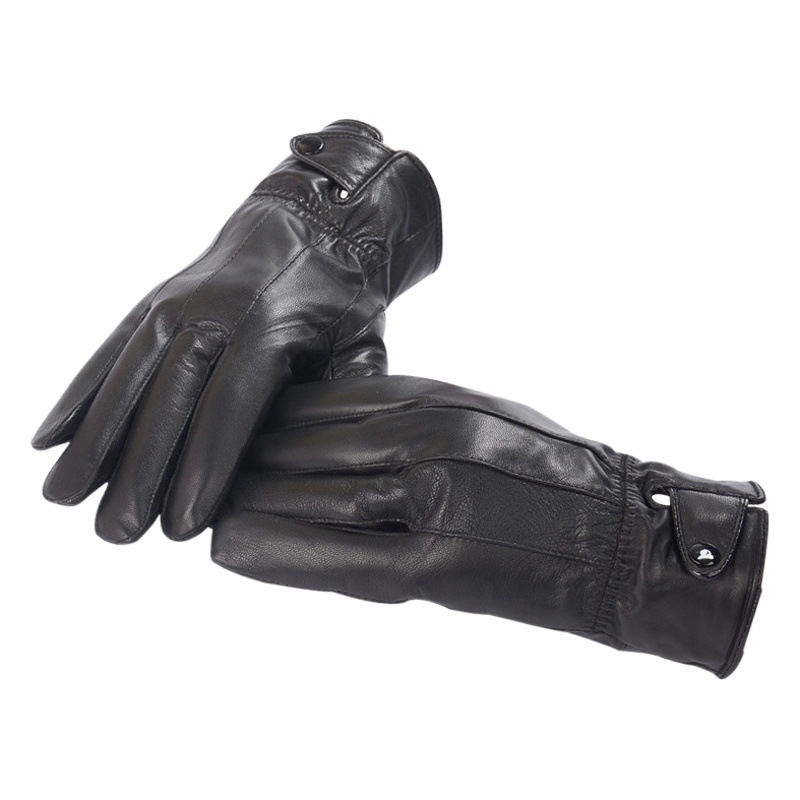 Cross-Border Men's autumn and winter single buckle leather full sheepskin fleece-lined super soft warm outdoor sports business leisure driving gloves