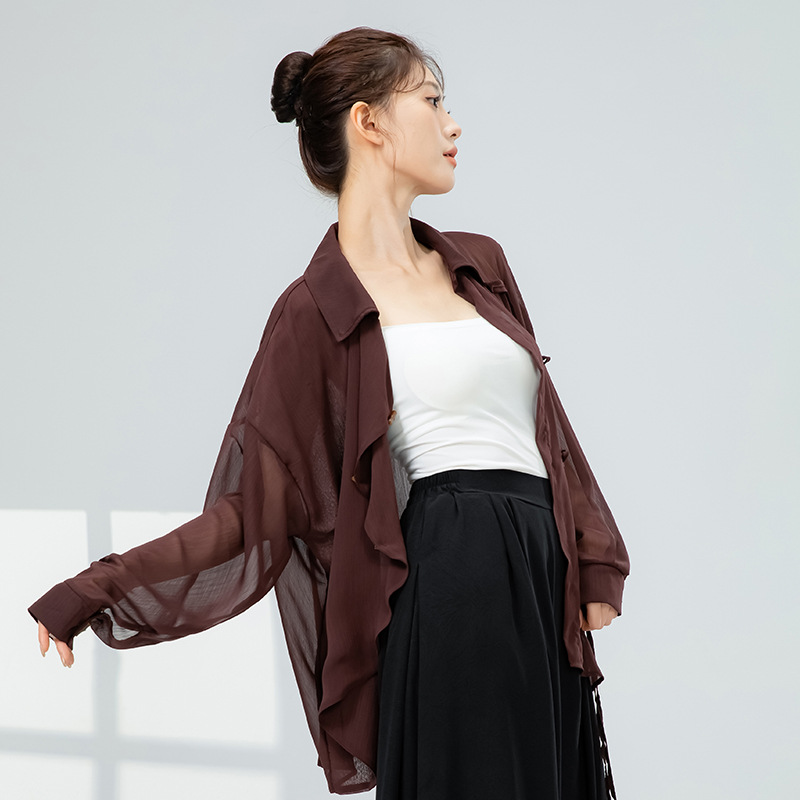 Picture of Modern Dance National Trendy Su Piao Rope Buttoned Shirt New Loose Asymmetrical Casual Top Chinese Classical Dance Clothing