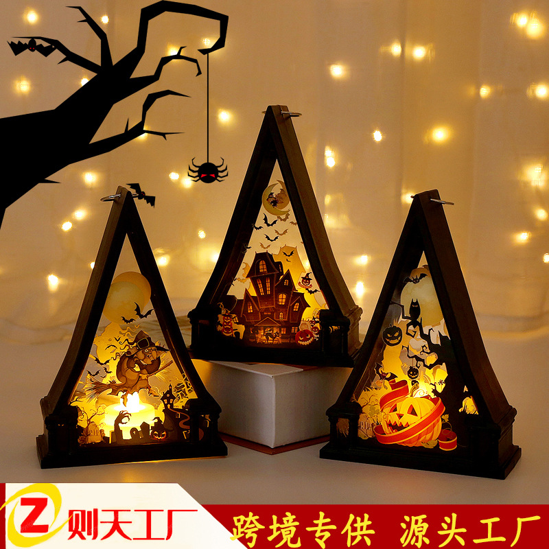 Cross-Border LED pumpkin lantern Halloween Ghost Festival Easter bar layout haunted house pendant decoration color pagoda wind lamp