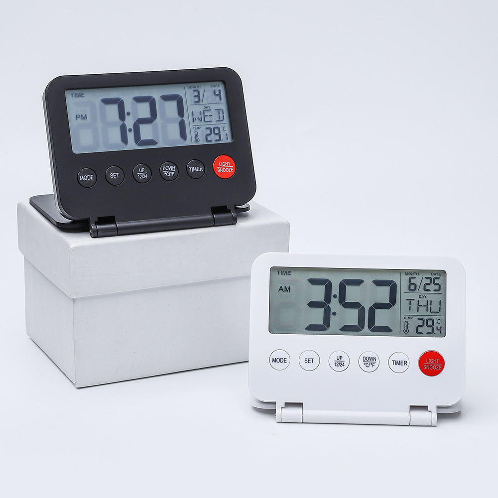 Cross-border New Backlit Desktop Alarm Clock Student Folding Mirror Electronic Clock Temperature Display Snooze Portable Clock