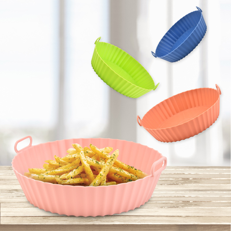 Spot Large Round Air Fryer Silicone Baking Pan Easy to Clean Oil-Proof Silicone Pad Oven Plate Tray Wholesale