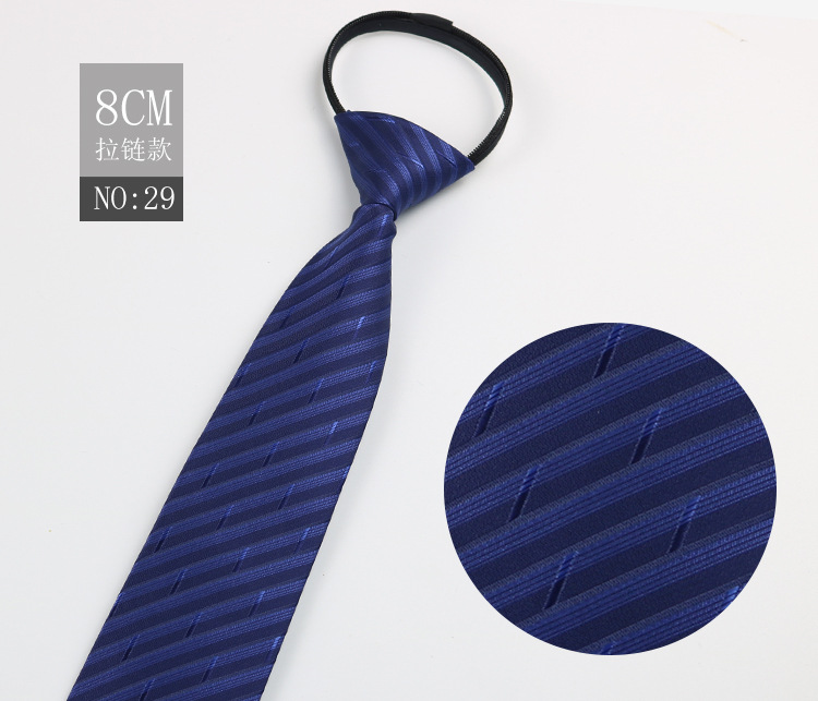 Picture of Factory Black Men's Tie Striped Blue Business Tie Lazy People Knot Free Zipper Tie in stock Wholesale