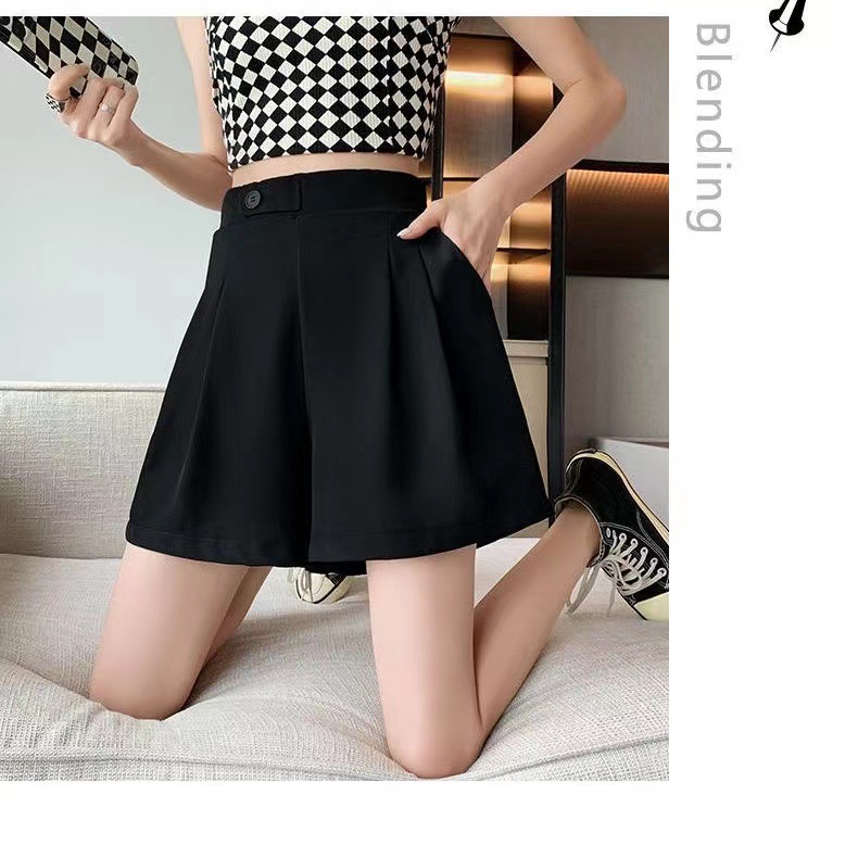 Draping wide-leg suit pants autumn Korean style 2023 new outdoor wear high waist slimming black A- line casual shorts for women