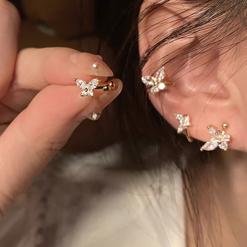 Zircon Butterfly Ear Clip Women's New Entry Light Luxury Niche Design Ear Clip Earrings Earrings