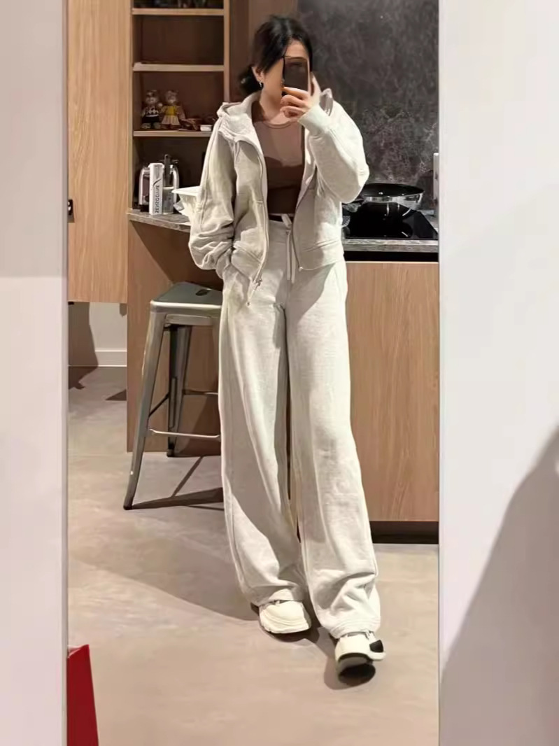 Picture of Autumn and Winter New Lu Brand Women's Sweatshirt Pants Souba Wide-Leg Pants Loose Waistband Fleece-Lined Sports Straight Pants Warm