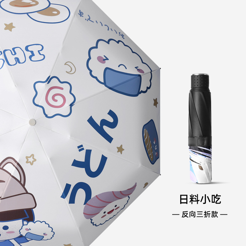 Picture of Digital Printing Sunny Umbrella New Cartoon Sunny and Rainy Umbrella Sunscreen UV Protection Black Rubber Three-fold Sunshade Umbrella