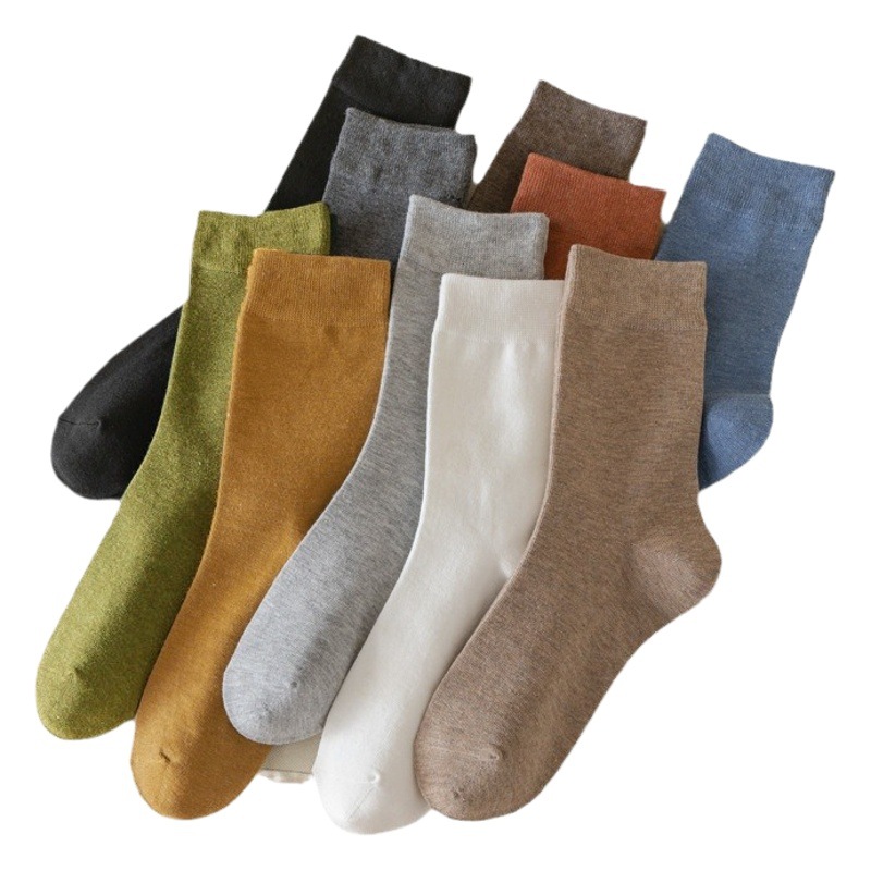 Women's Mid-calf socks Korean-style spring and summer long socks solid color ins trendy Japanese retro student long socks