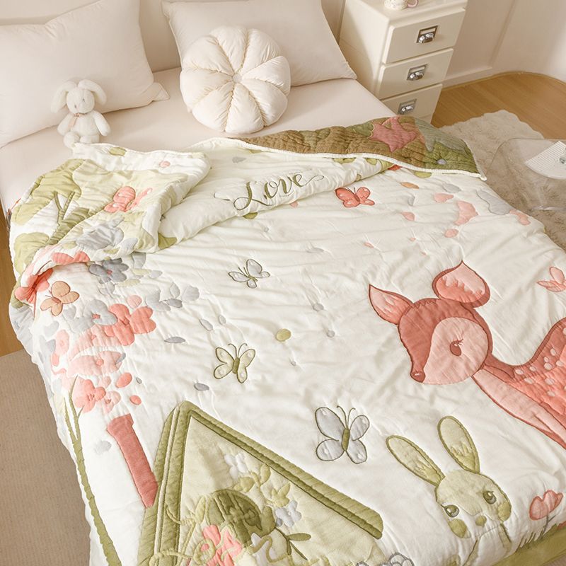 Spring and Autumn Ten-Layer Gauze Blanket Cartoon Cotton Towel Quilt Thickened Single Double Puff Quilt Cotton Children's Small Cover Blanket