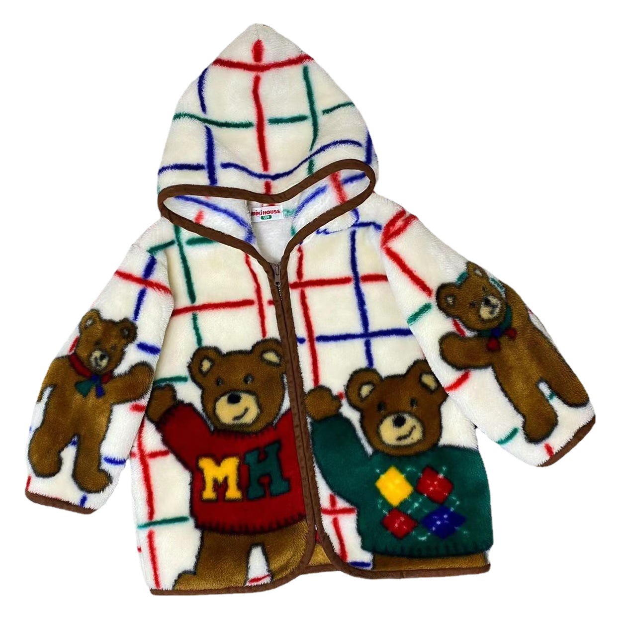 Limited Time Special Offer Kidsren's Clothing Miki Kidsren's Furry Zipper Jacket 580g Flannel Square Plaid Jacket