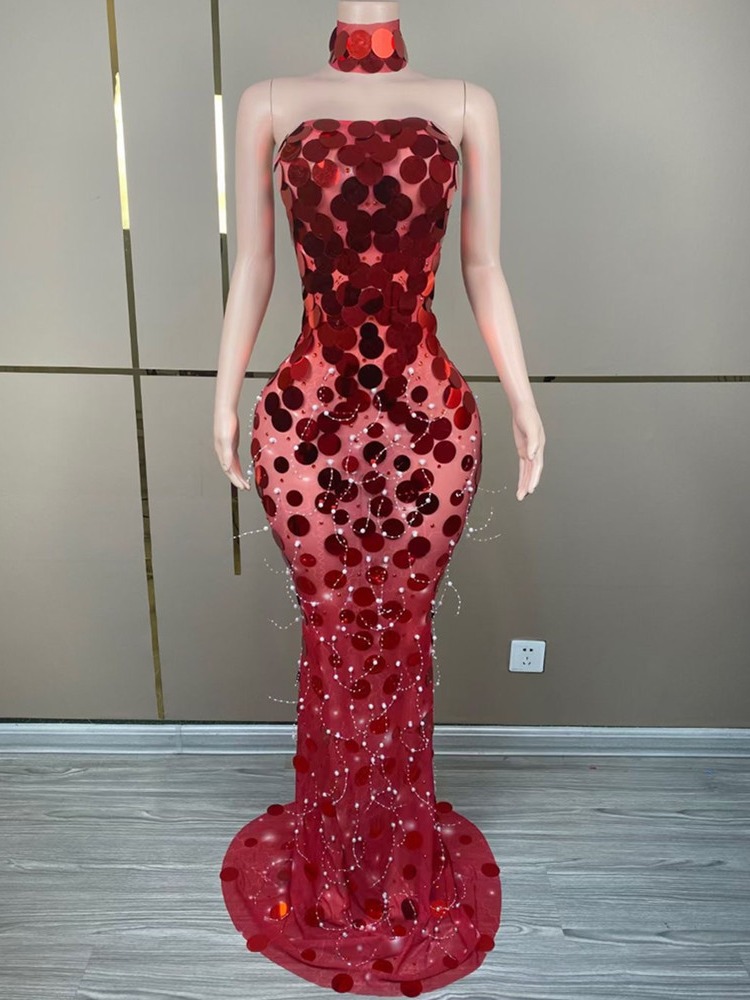 Cross-border Amazon European and American evening party dress big sequined beaded total socialite party dress choker dress