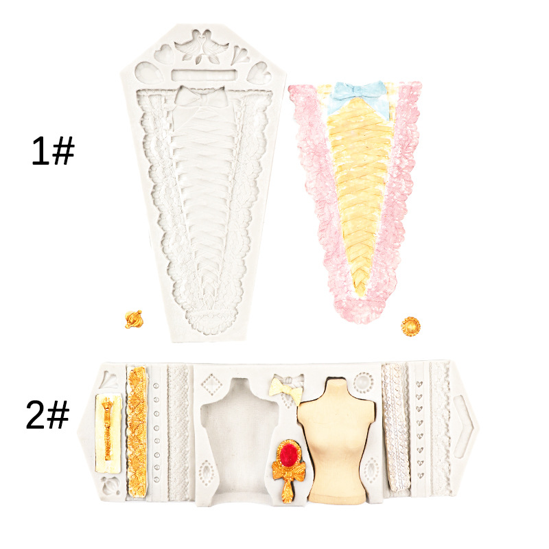Wedding Dress Princess Dress Evening Dress Body Mold Dress Lace Collar Silicone Mold Fold Sugar Chocolate Mold