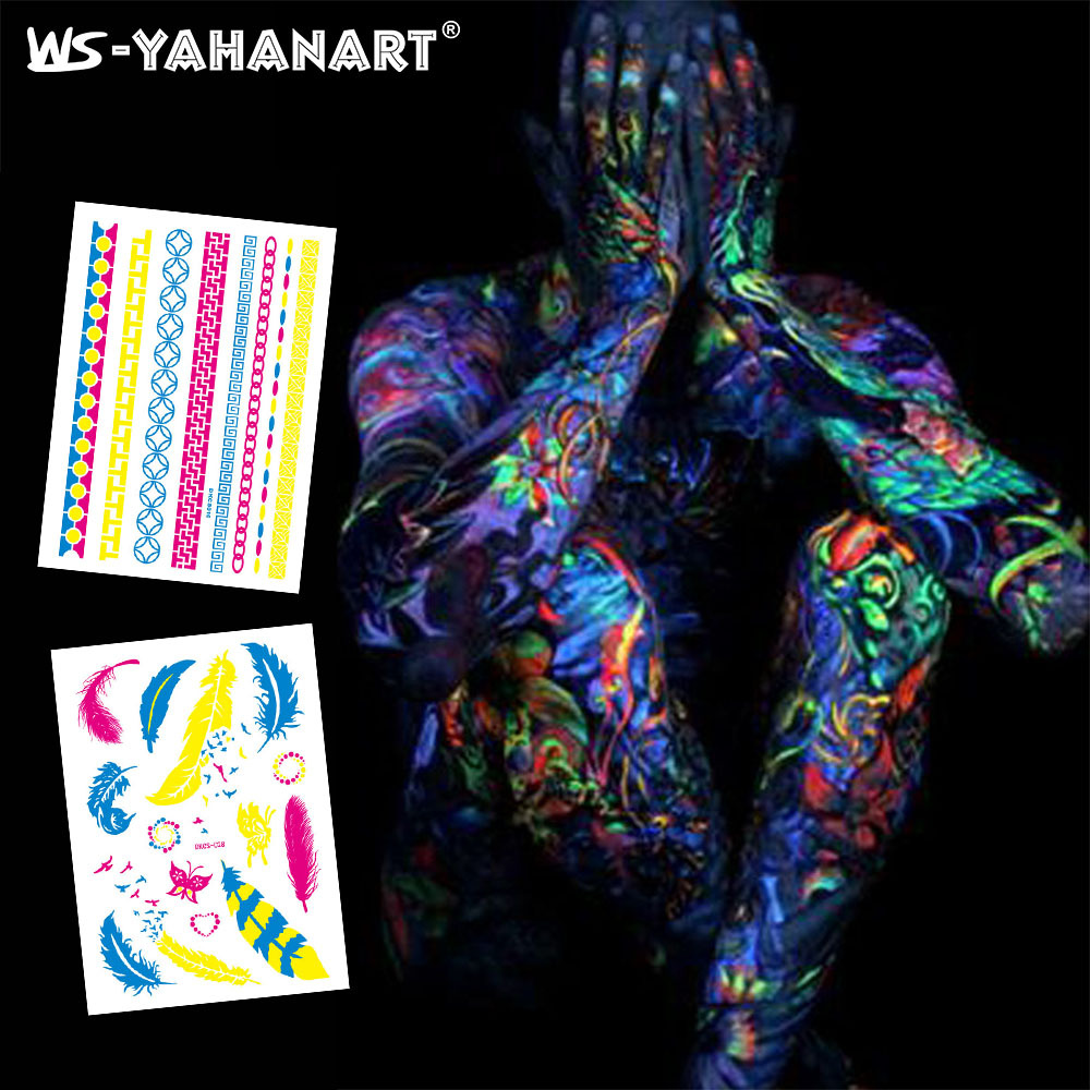Picture of Cross-Border New Creative Fluorescent Flower Arm Tattoo Face Stickers Waterproof Feather Tattoo Arm Tattoo Stickers in Stock