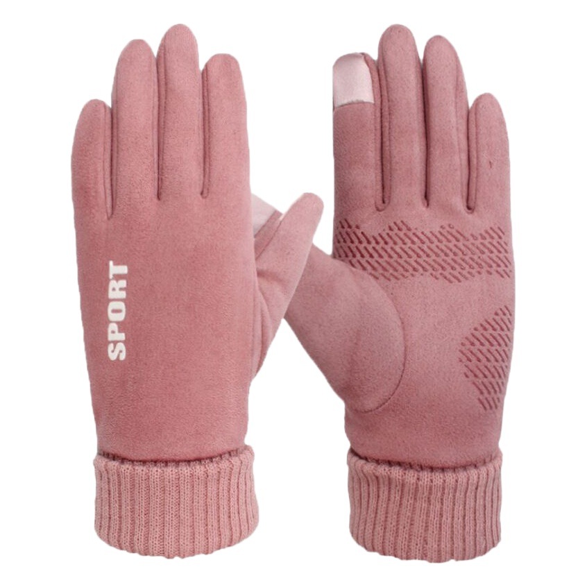 Suede gloves men's winter fleece-lined warm riding windproof cold-proof non-slip couple touch screen gloves women Wholesale