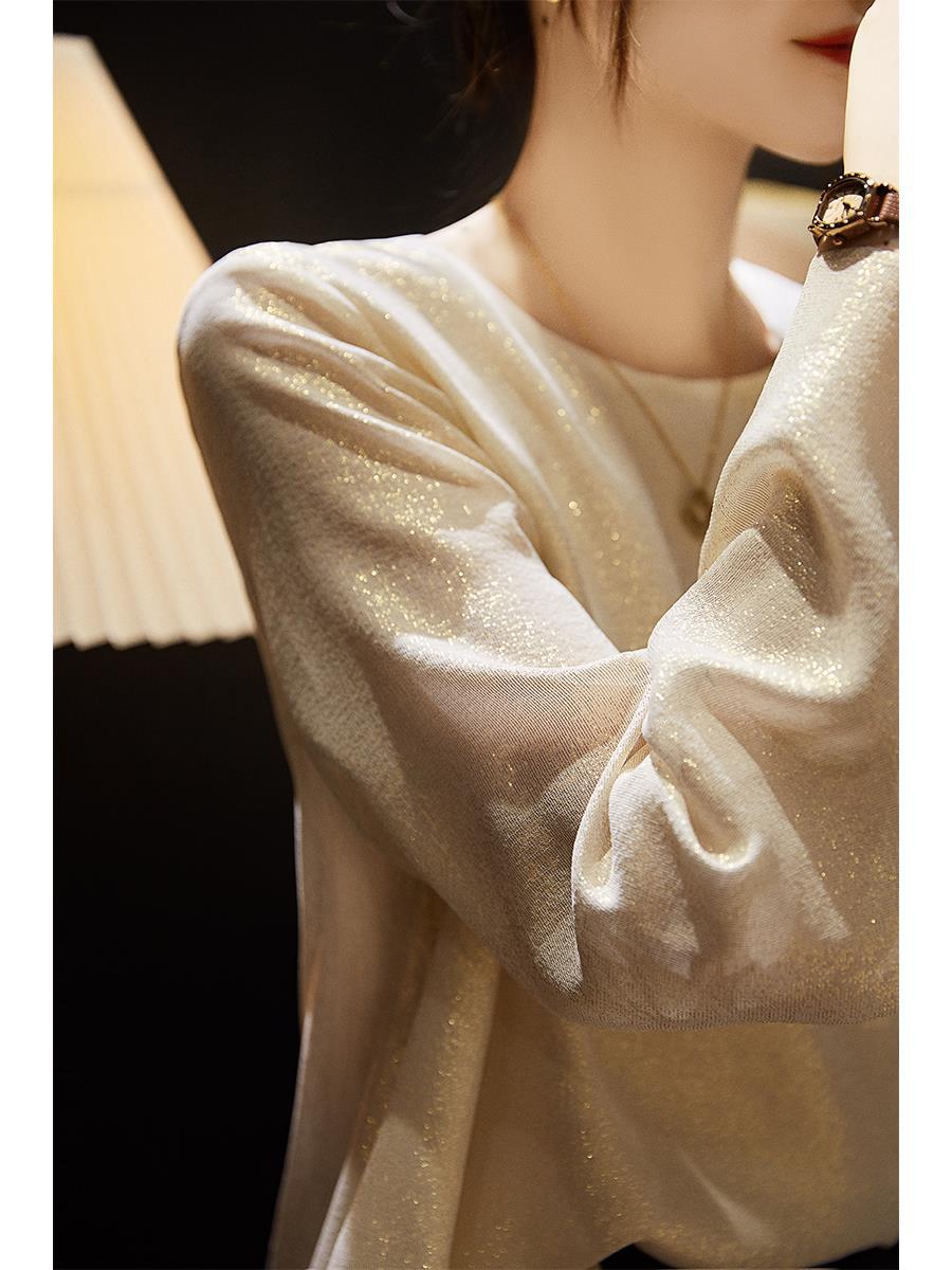 2024 New Autum Style Gorgeous Luxury Galaxy Sparkling Elegant Slightly Flared Long-Sleeved Slimming Look Shirt for Women