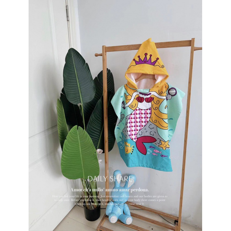 Picture of Children's Bath Towel Hooded Poncho Bathrobe Super Soft Wearable Baby Absorbent Towel for Boys and Girls Swimming