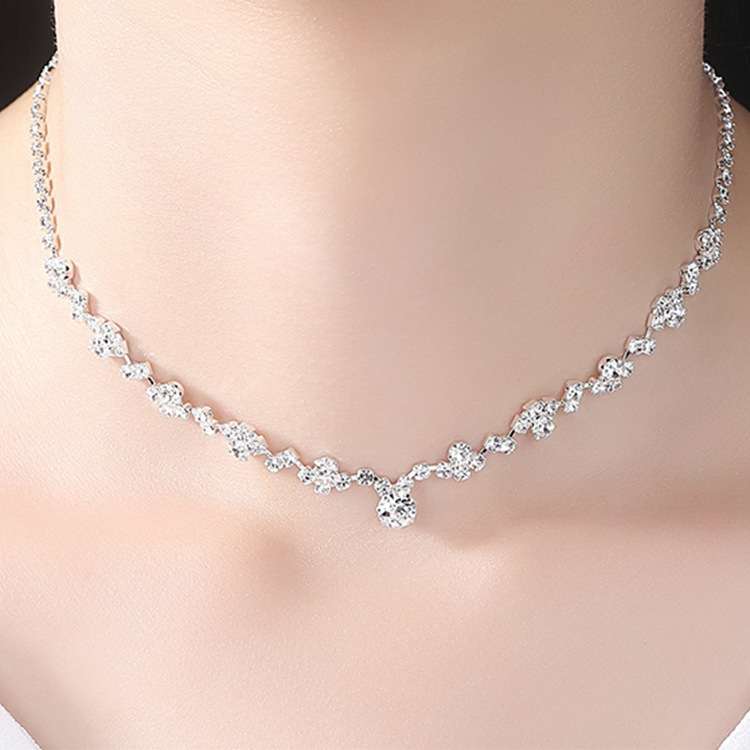 Picture of Cross-border Explosions European and American Fashion Elegant Flash Diamond Necklace Earrings suit Bridal Jewelry Women's Wedding Accessories 4867
