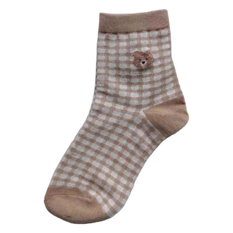 Spot Creative New Brown Bear Socks Women's Mid-tube Socks Japanese Style Cute Fresh All-match Student Socks Short Socks