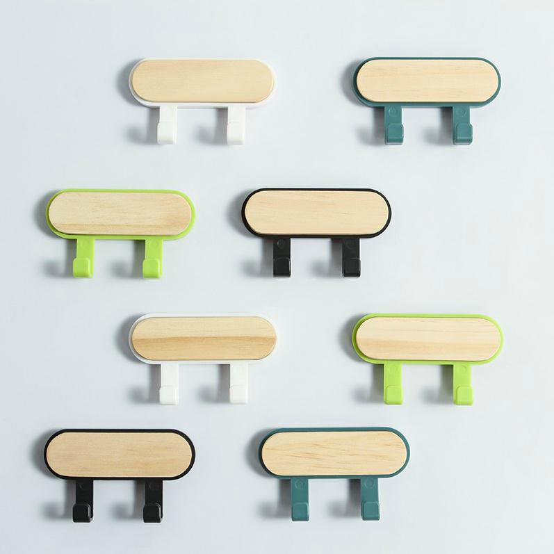 Picture of Wooden Round Head Hook Multi-Functional Household Nail-Free Sticking Hook Strong Load-Bearing Creative Hook Door Hook Hook