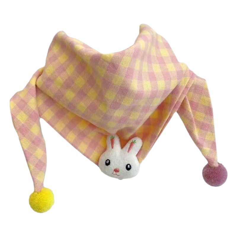 Korean Style New Cotton and Linen Children's Plaid Triangle Scarf 2021 Cartoon Baby Scarf Baby Scarf Dual-purpose Scarf