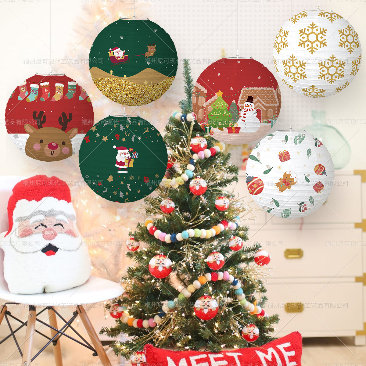 Picture of Cross-Border New Product Christmas Paper Lanterns Christmas Theme Christmas Eve Party Elk Snowman Lantern Decoration Supplies