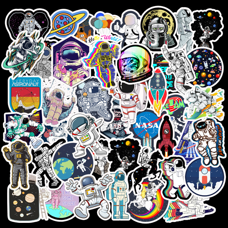 50 cartoon stickers of astronaut space station moon rocket universe trolley case computer graffiti PVC sticker painting