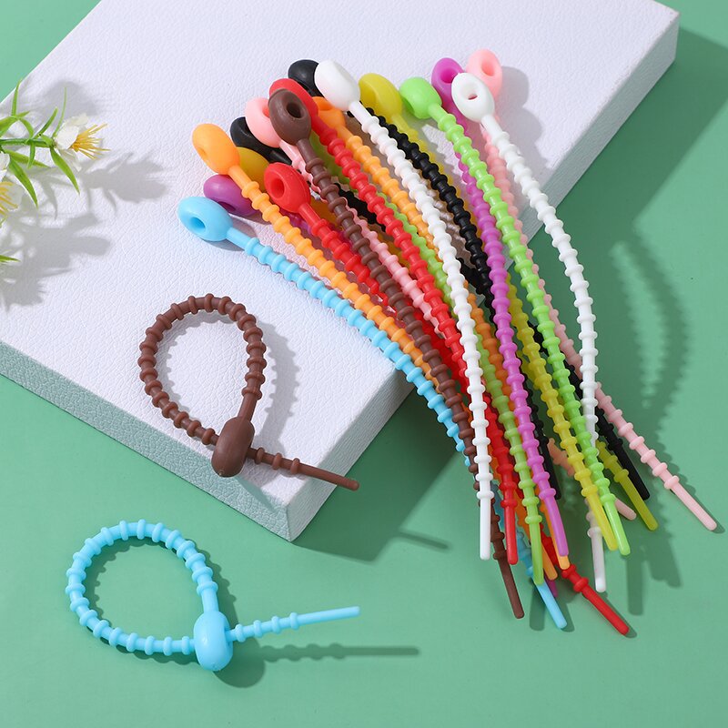 Picture of Self-locking storage soft rubber rope cartoon diy key ring silicone cable tie color data cable tie can be reused