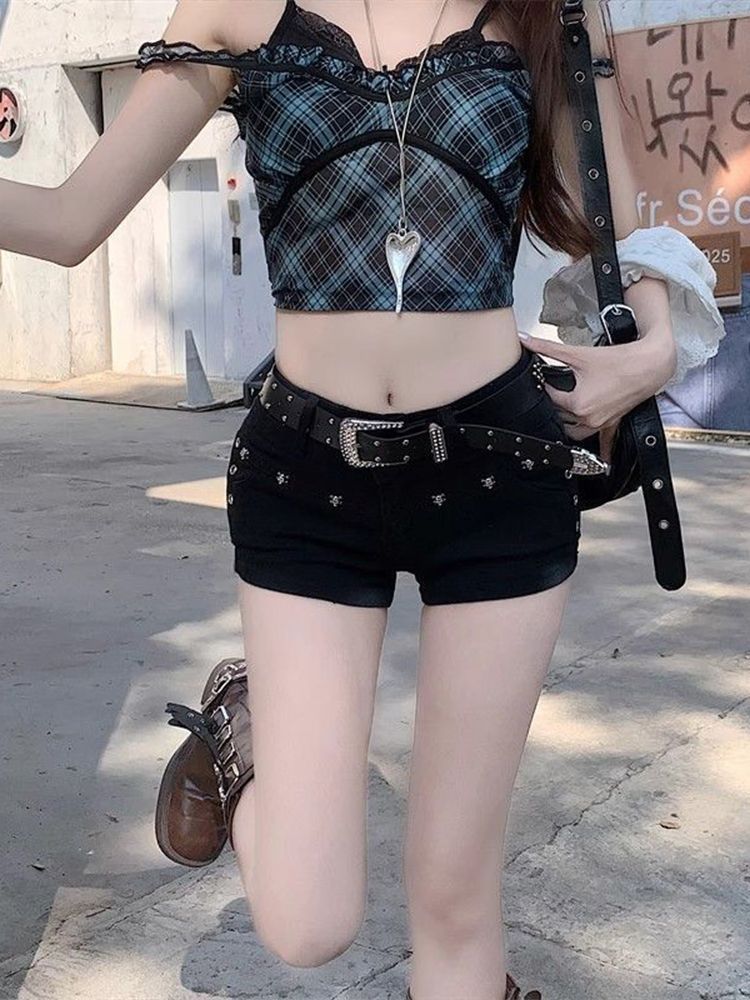 European and American Style Y2K Hot Denim Ultra-Short Shorts for Women 2025 Summer New Low-Waist Slim Fit A-Line Hip-Hugging Hot Pants