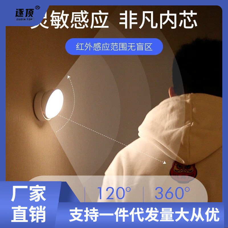 LED rechargeable human body sensor light, household energy-saving night light, bedroom sound and light control, unplugged corridor light, bathroom