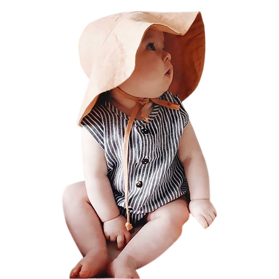 Picture of European and American Summer New Small Kidsren's Sun Hat Infant and Toddler Outdoor Large Brim Basin Hat Cotton and Linen Breathable Sun Protection Hat